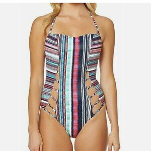 NWT Jessica Simpson Swimsuit 1 one piece Bandeau Montauk Seam Cut Strapless